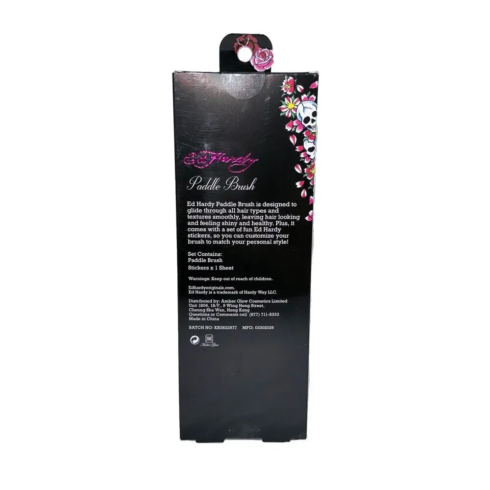 Ed Hardy Paddle Hair Brush Black Pink with Customize Fun Stickers New In Box